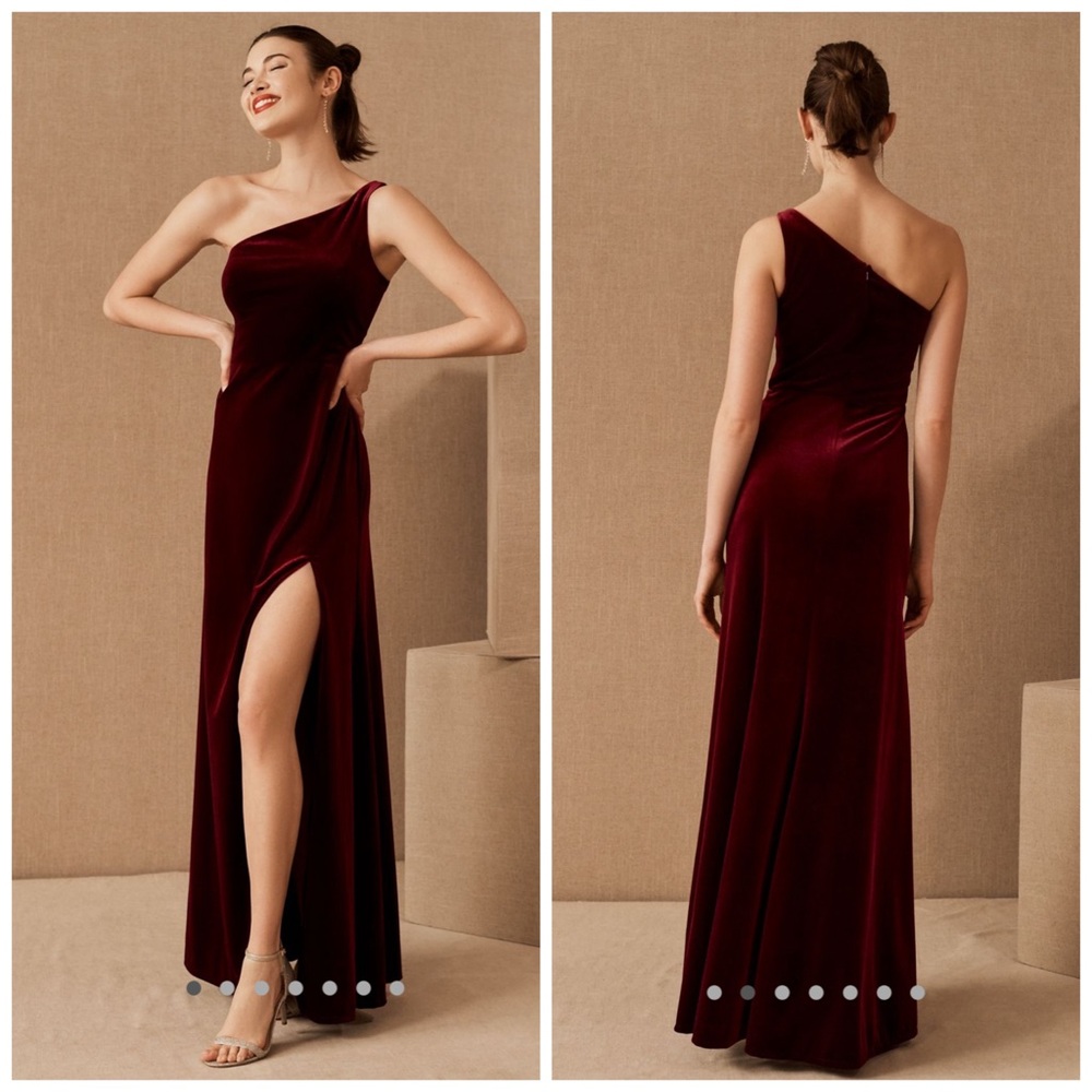 BHLDN Jenny Yoo‎ Cybill Velvet Maxi Dress One Shoulder Wine Red Size 6